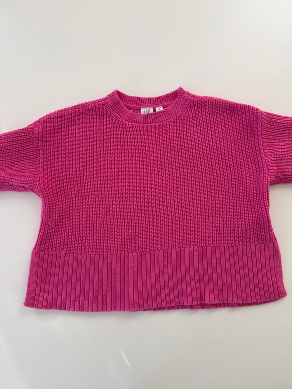 GAP Kids Hot Pink Ribbed Long-Sleeve Crewneck Sweater